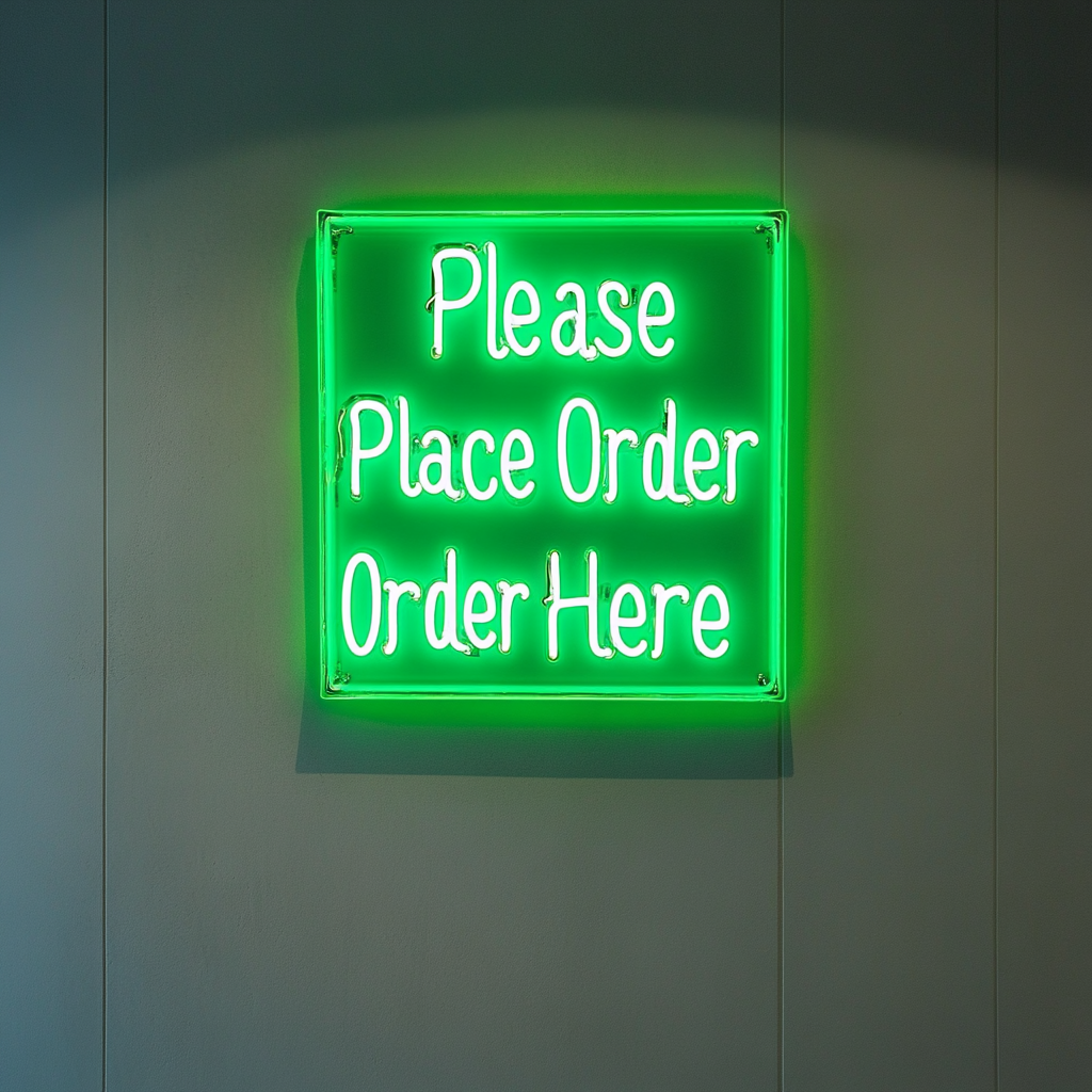 "Please Place Order Here" - Green Neon Sign, 24 Inches