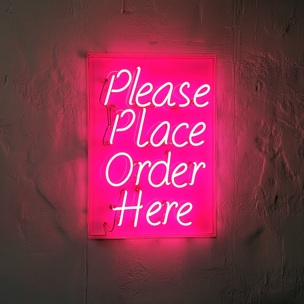 "Please Place Order Here" - Pink Neon Sign, 24 Inches