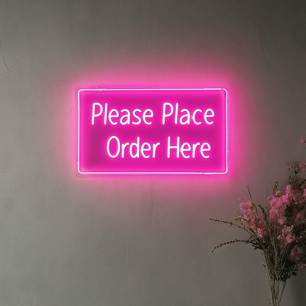 "Please Place Order Here" - Pink Neon Sign, 24 Inches