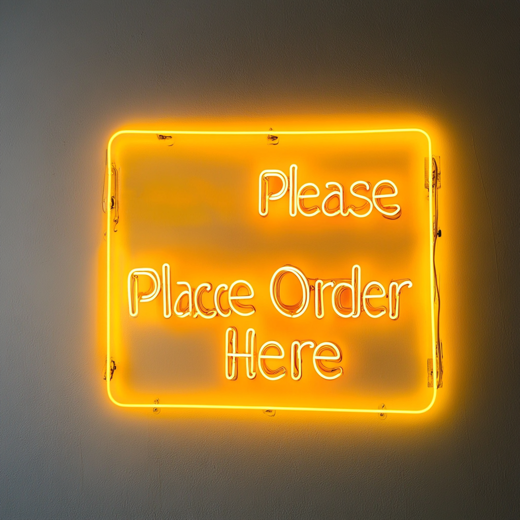 "Please Place Order Here" - Yellow Neon Sign, 24 Inches