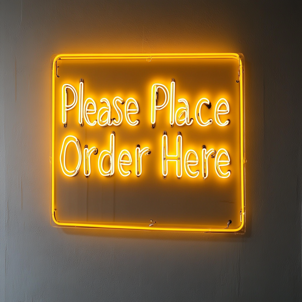"Please Place Order Here" - Yellow Neon Sign, 24 Inches