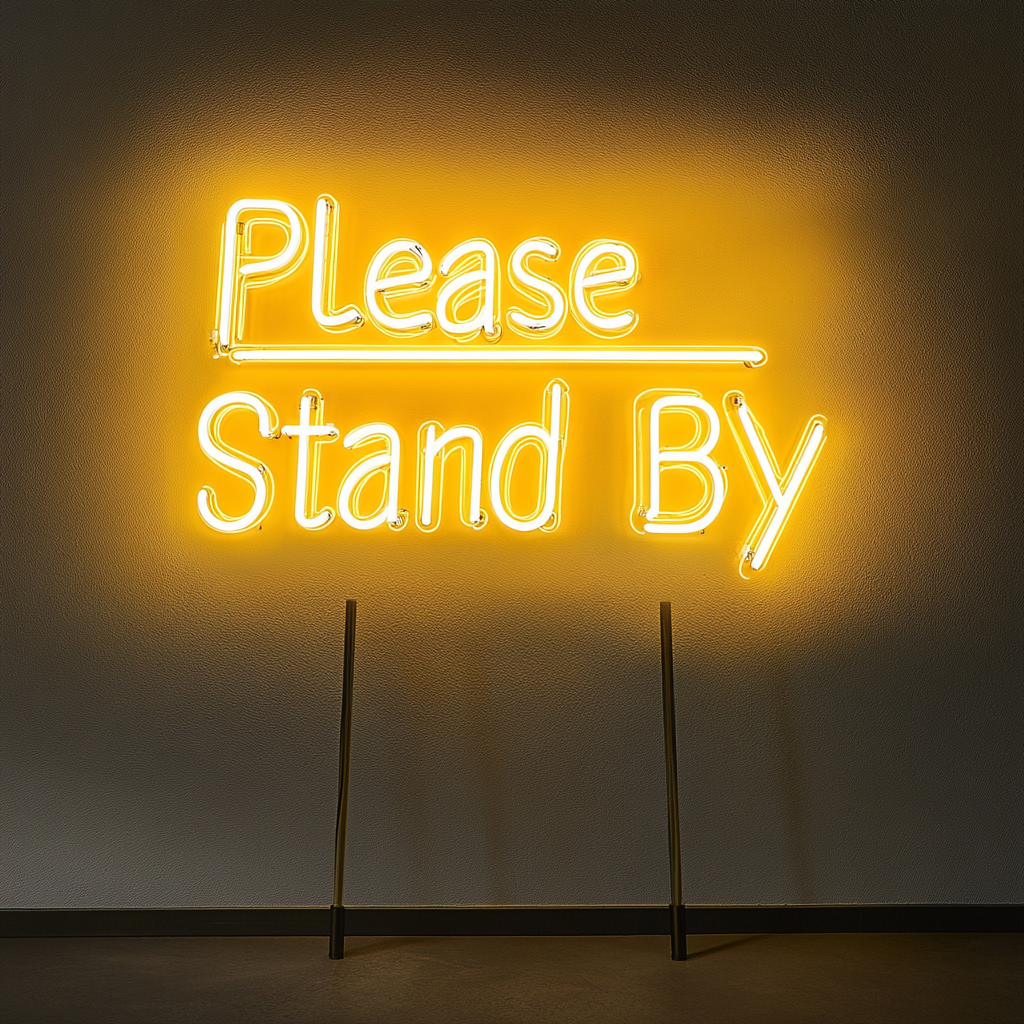 Please Stand By - Yellow Neon Sign, 24 Inches