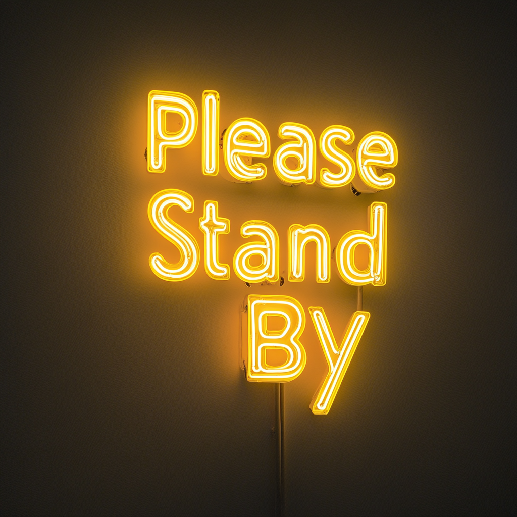 Please Stand By - Yellow Neon Sign, 18 Inches