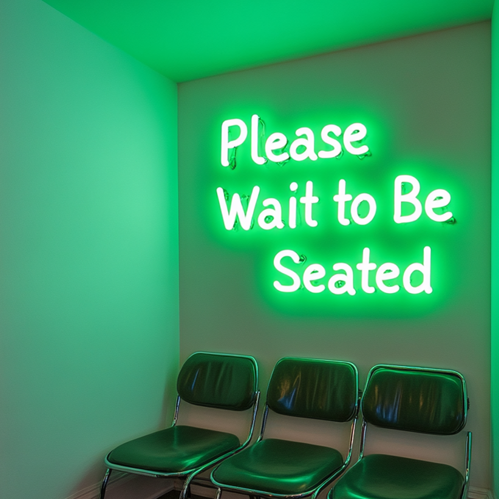 "Please Wait to Be Seated" - Green Neon Sign, 24 Inches