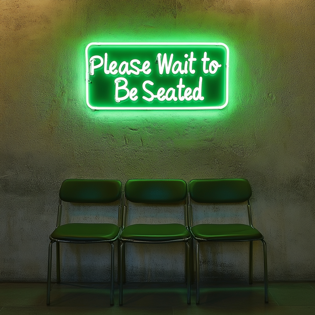 "Please Wait to Be Seated" - Green Neon Sign, 24 Inches