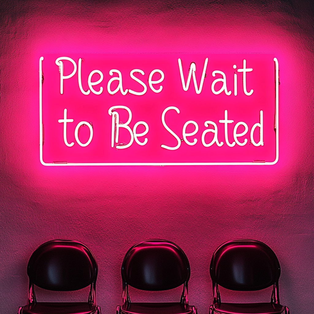 "Please Wait to Be Seated" - Pink Neon Sign, 24 Inches