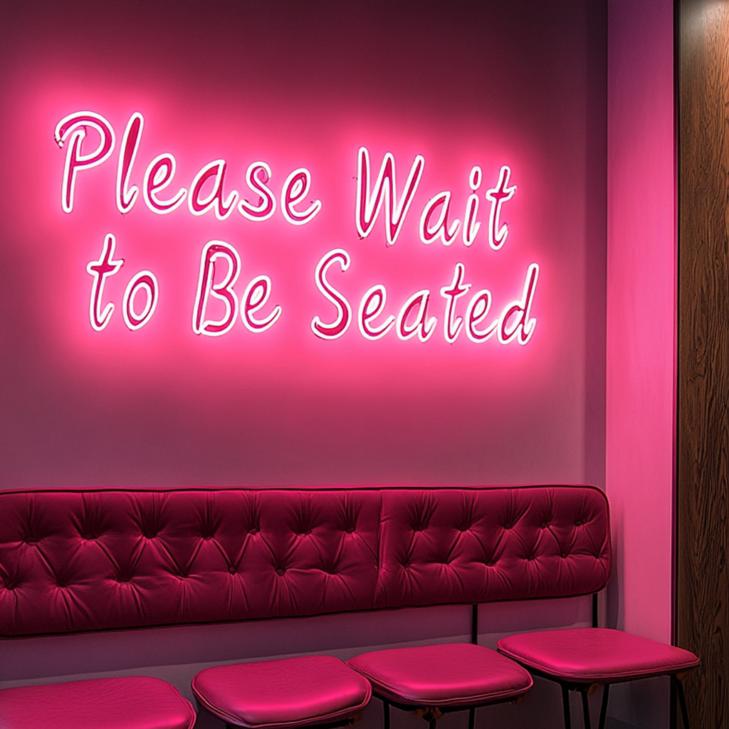 "Please Wait to Be Seated" - Pink Neon Sign, 24 Inches