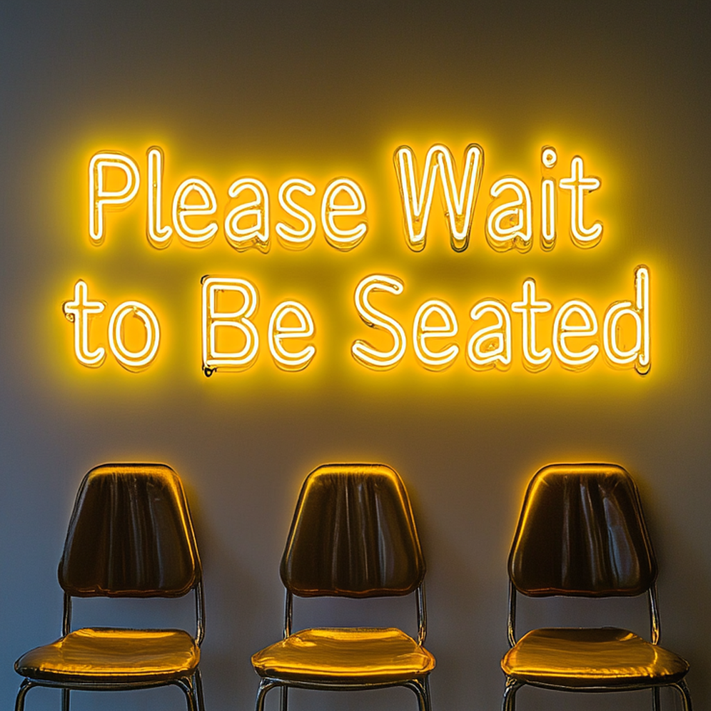 "Please Wait to Be Seated" - Yellow Neon Sign, 24 Inches