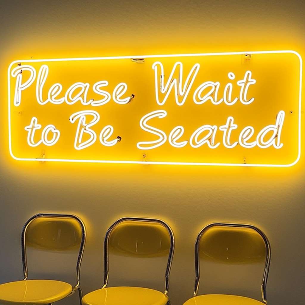 "Please Wait to Be Seated" - Yellow Neon Sign, 24 Inches