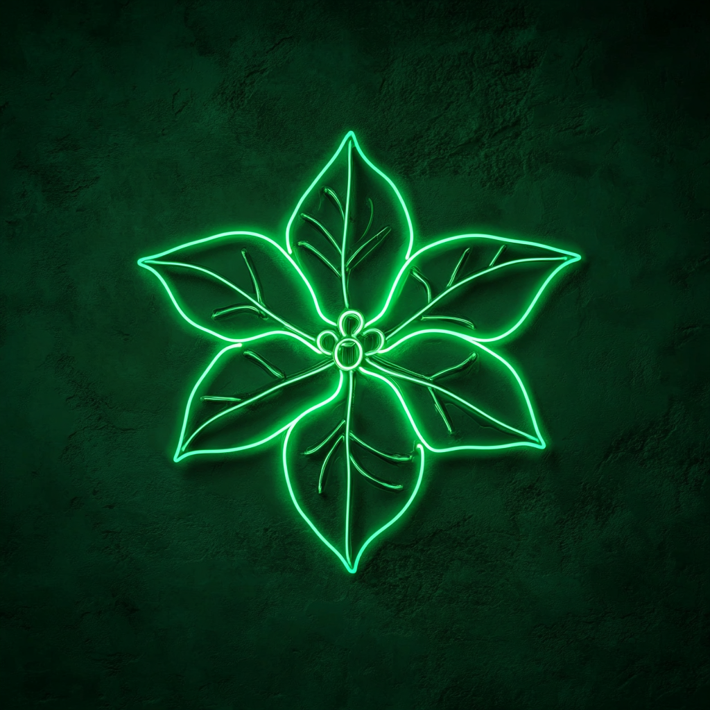 Poinsettia - Green Neon Sign, 18 Inches