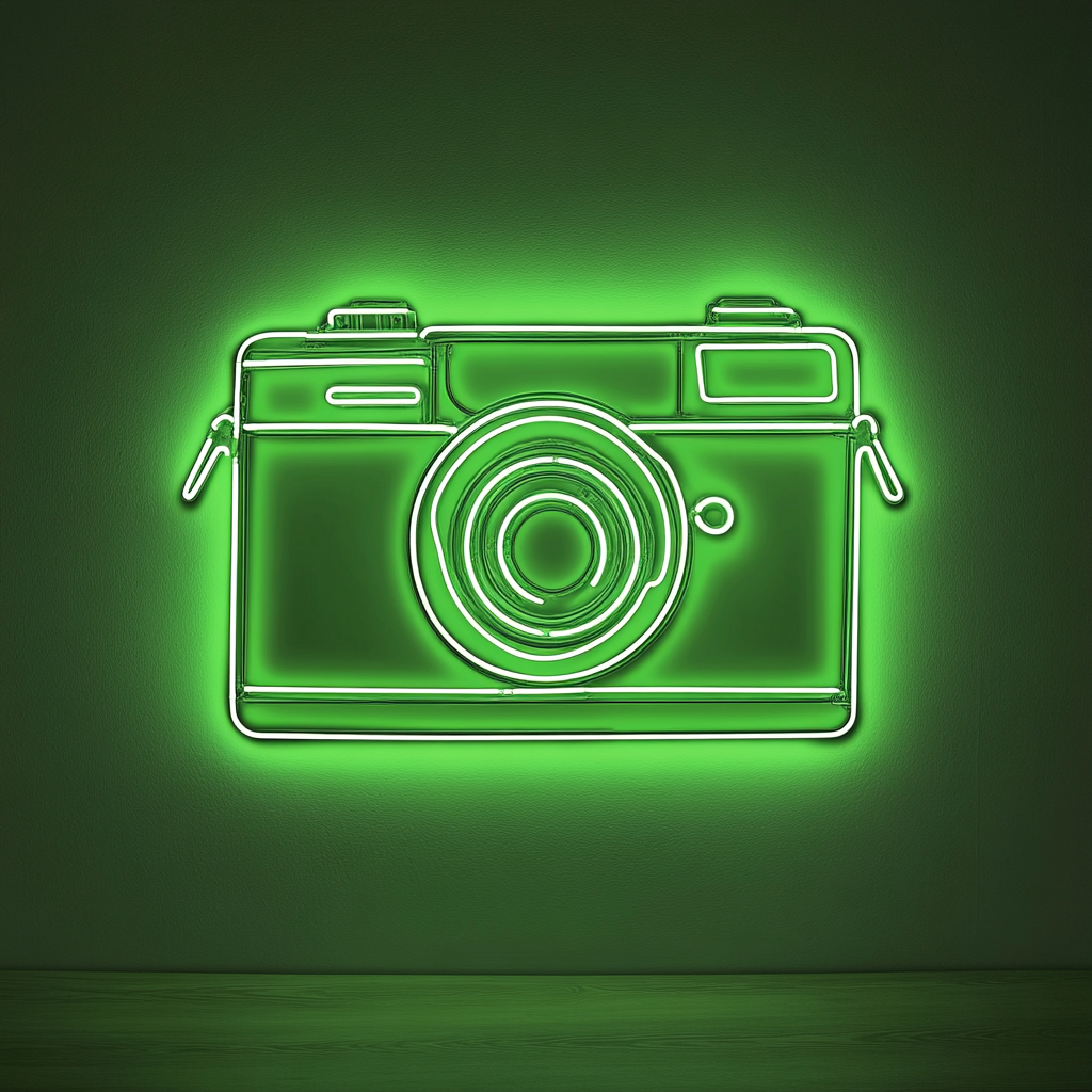 Polaroid Camera - Green Neon Sign, 24 Inches