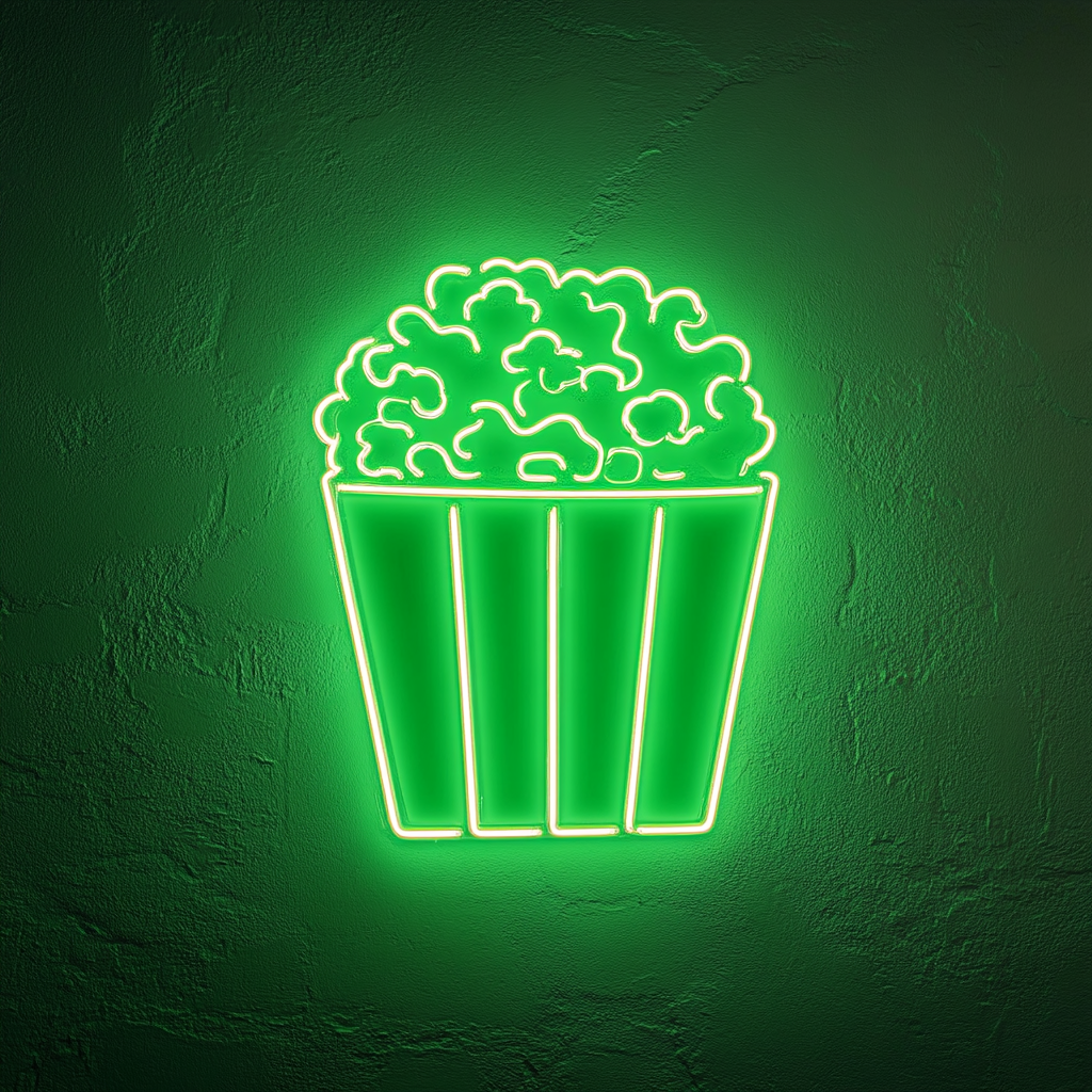 Popcorn Box with Butter - Green Neon Sign, 24 Inches