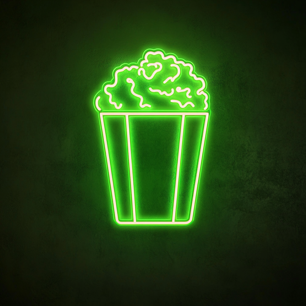 Popcorn Box with Butter - Green Neon Sign, 18 Inches