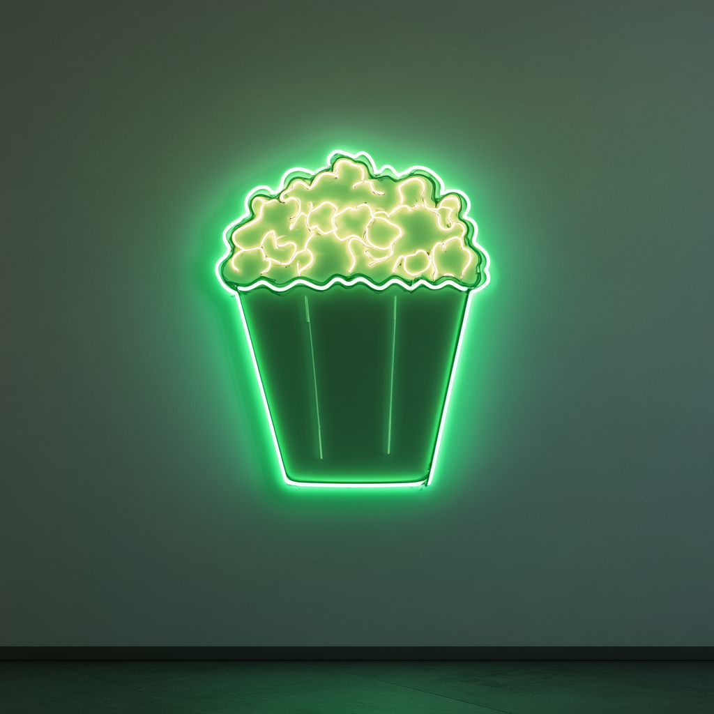 Popcorn Box with Butter - Green Neon Sign, 24 Inches
