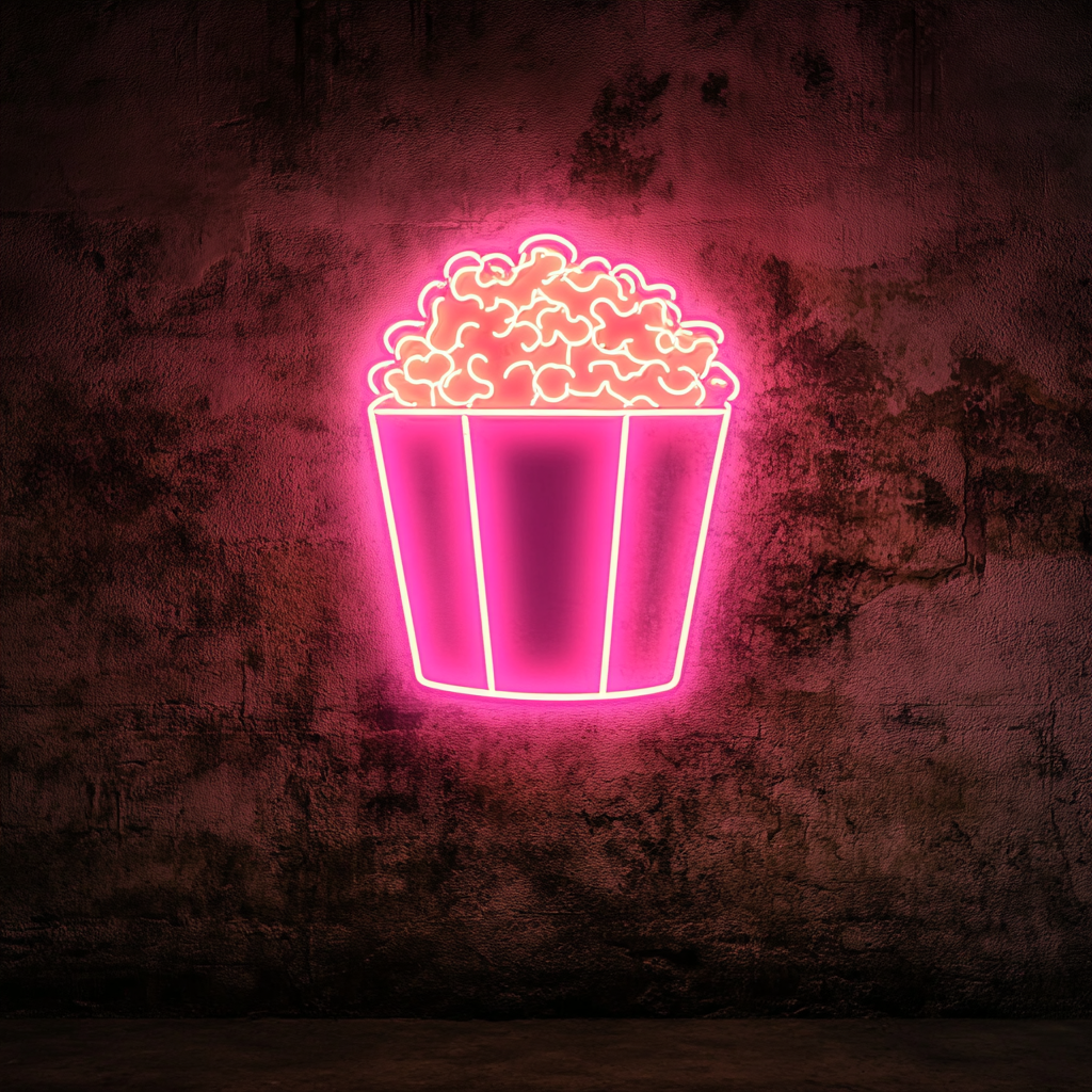 Popcorn Box with Butter - Pink Neon Sign, 24 Inches