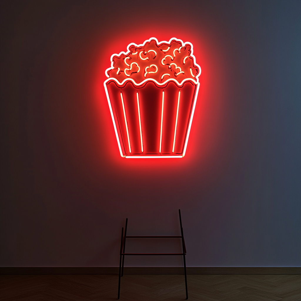 Popcorn Box with Butter - Red Neon Sign, 24 Inches