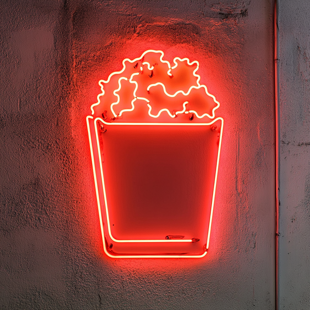 Popcorn Box with Butter - Red Neon Sign, 24 Inches