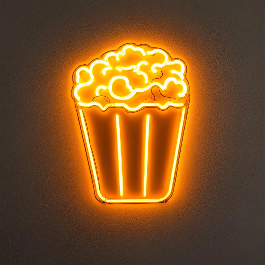 Popcorn Box with Butter - Yellow Neon Sign, 18 Inches