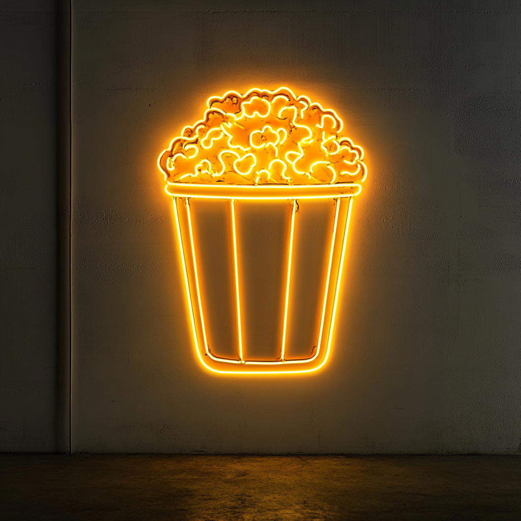 Popcorn Box with Butter - Yellow Neon Sign, 18 Inches