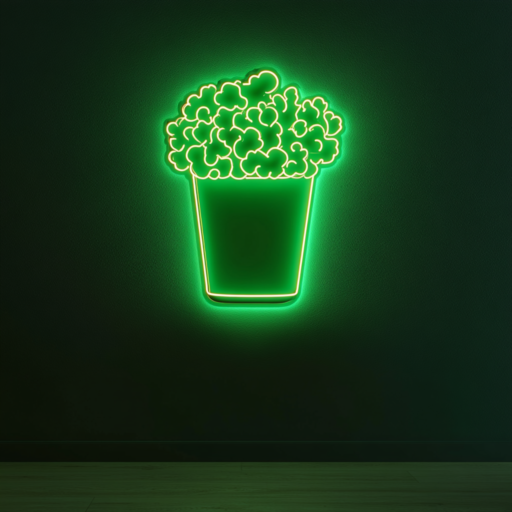 Popcorn Machine - Green Neon Sign, 24 Inches