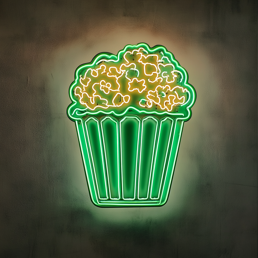 Popcorn Machine - Green Neon Sign, 18 Inches