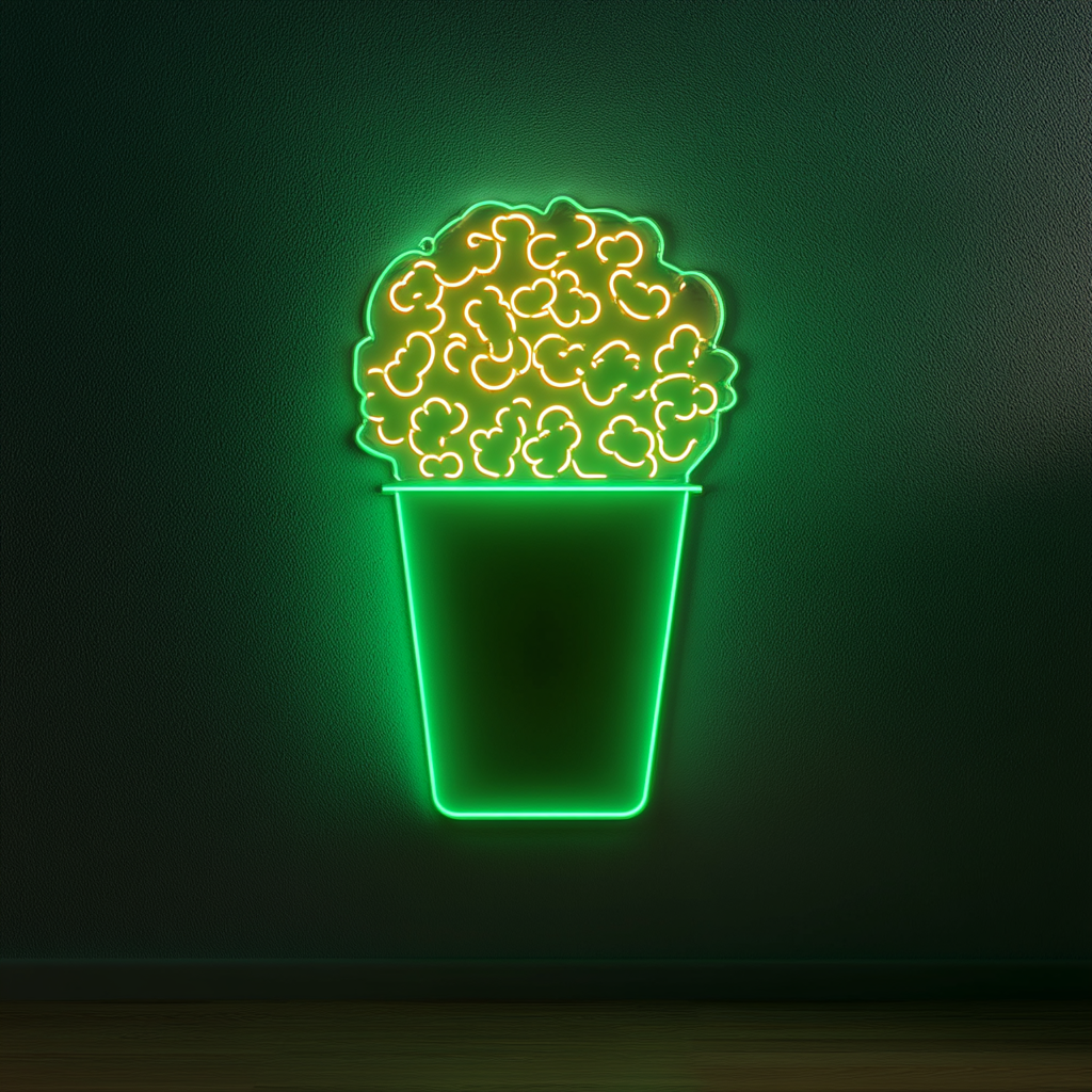 Popcorn Machine - Green Neon Sign, 24 Inches