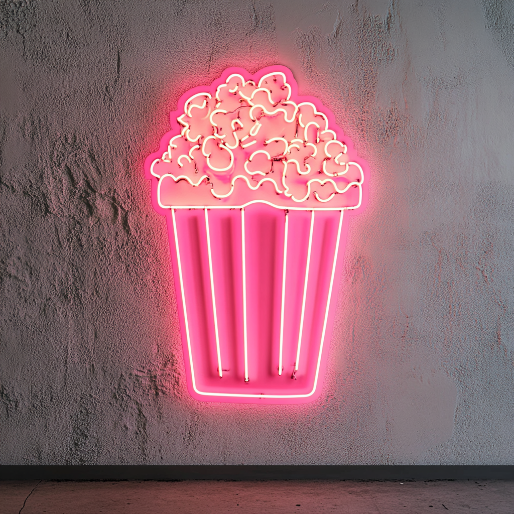 Popcorn Machine - Pink Neon Sign, 24 Inches