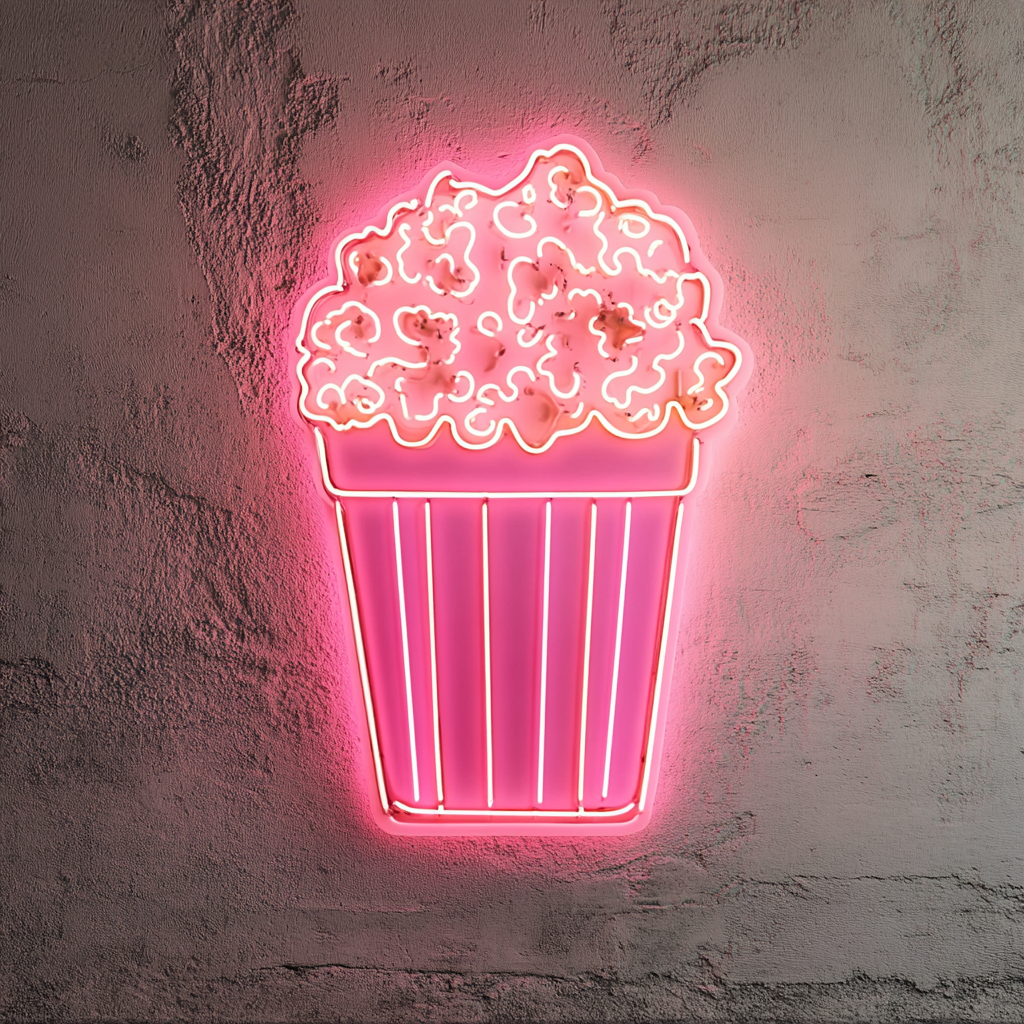 Popcorn Machine - Pink Neon Sign, 18 Inches