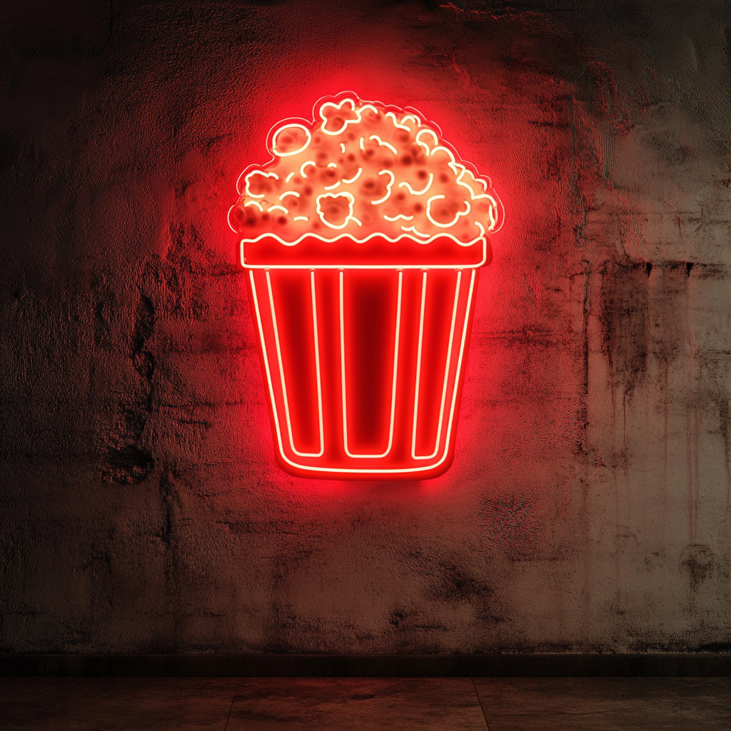Popcorn Machine - Red Neon Sign, 18 Inches