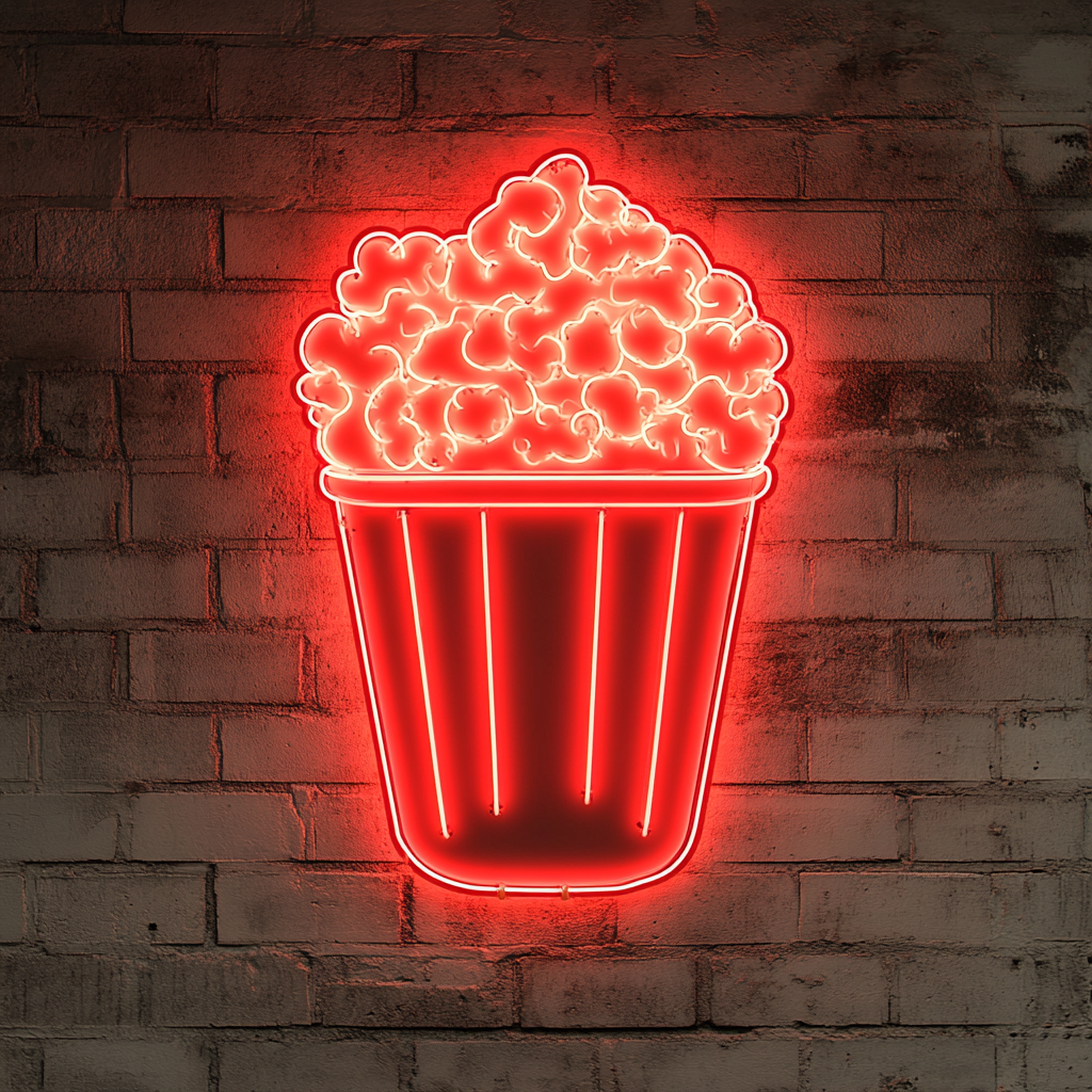 Popcorn Machine - Red Neon Sign, 24 Inches