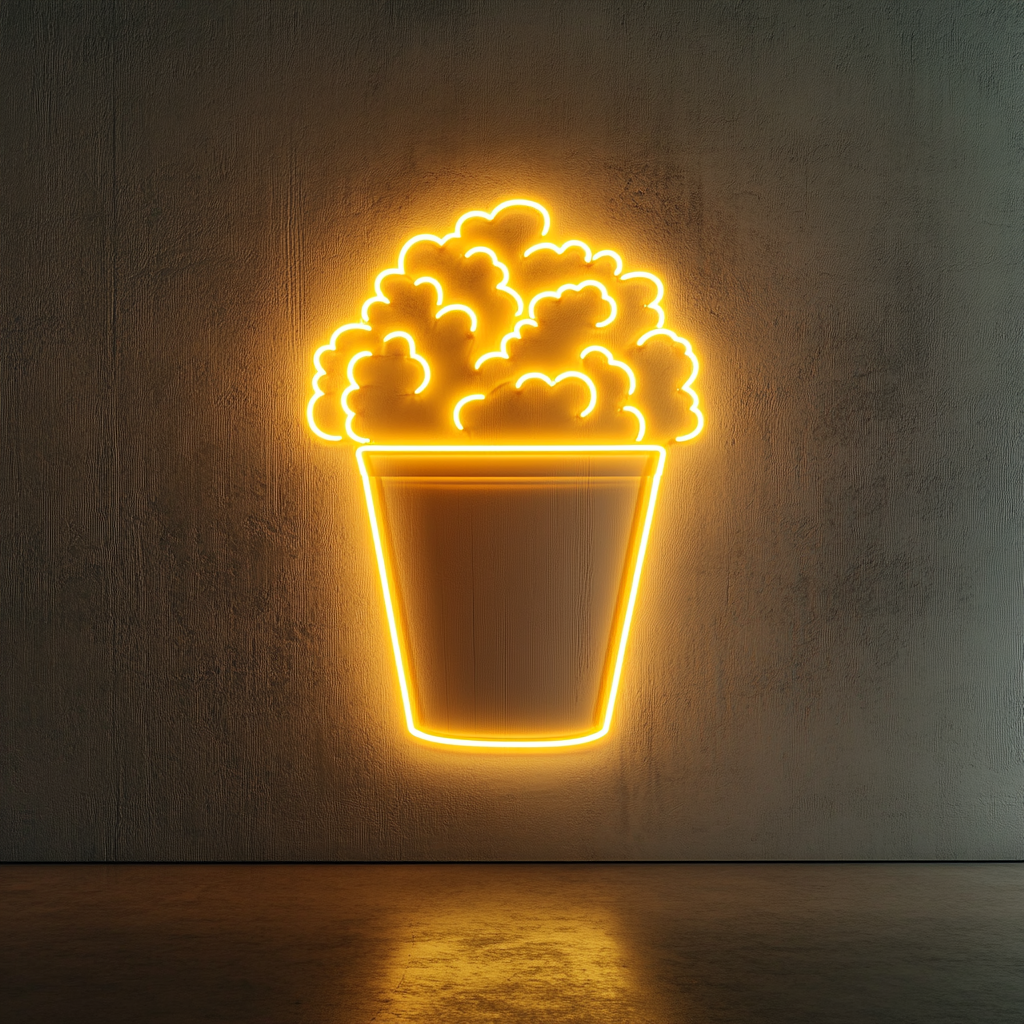 Popcorn Machine - Yellow Neon Sign, 18 Inches