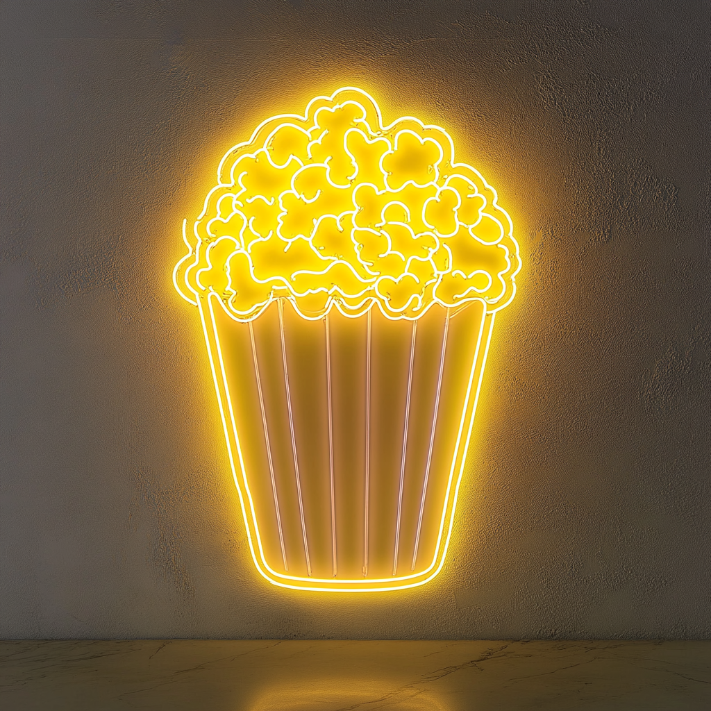 Popcorn Machine - Yellow Neon Sign, 24 Inches