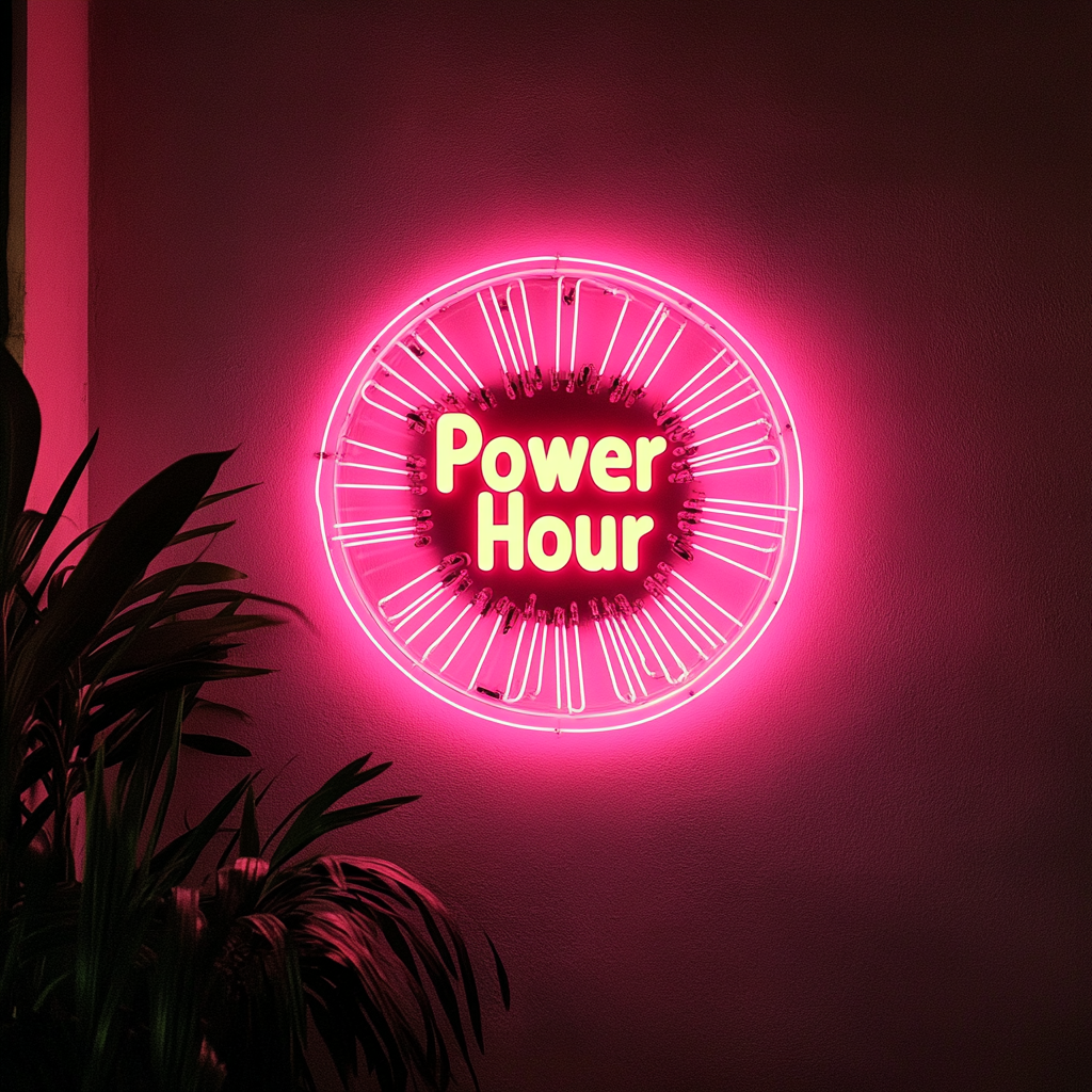 "Power Hour" - Pink Neon Sign, 24 Inches
