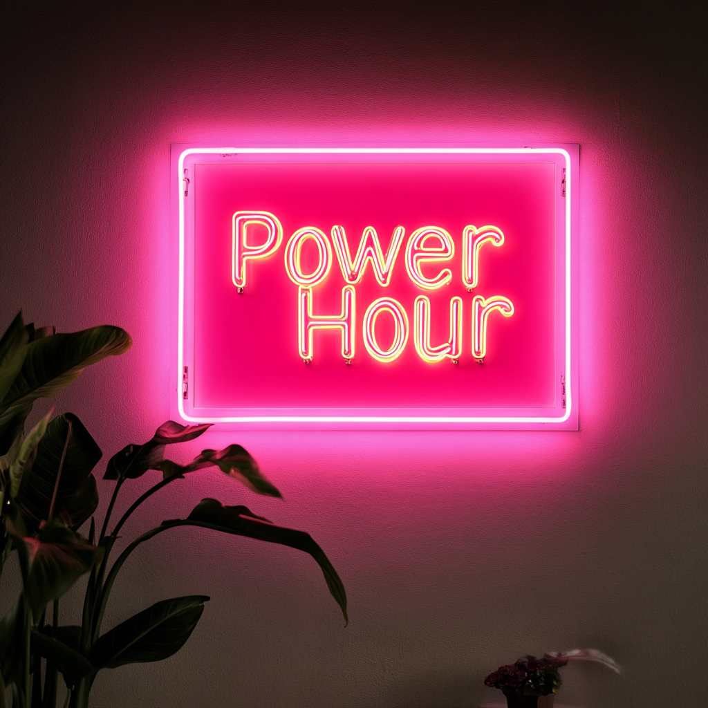 "Power Hour" - Pink Neon Sign, 24 Inches