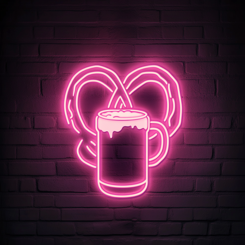 Pretzel with Beer Mug - Pink Neon Sign, 24 Inches