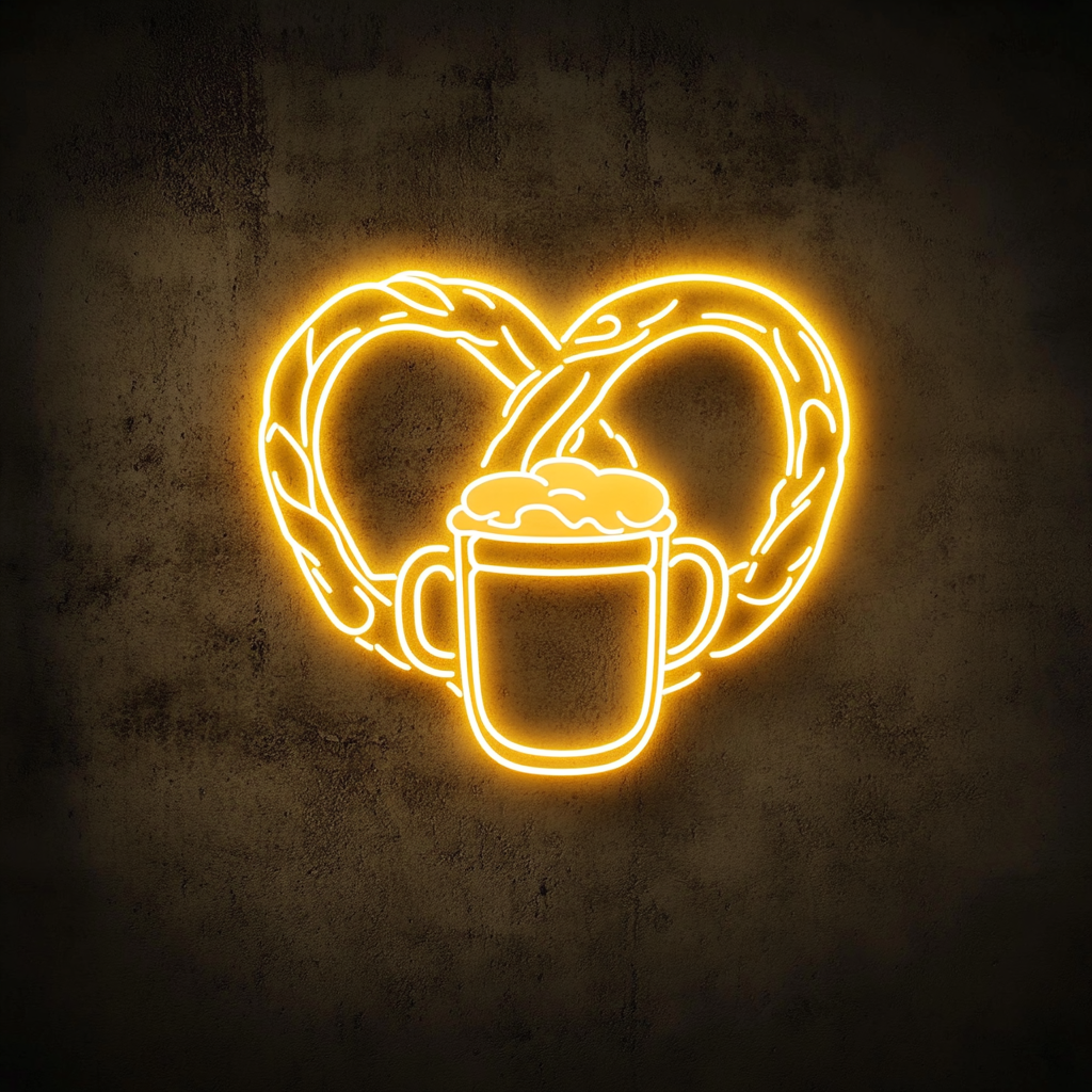 Pretzel with Beer Mug - Yellow Neon Sign, 24 Inches
