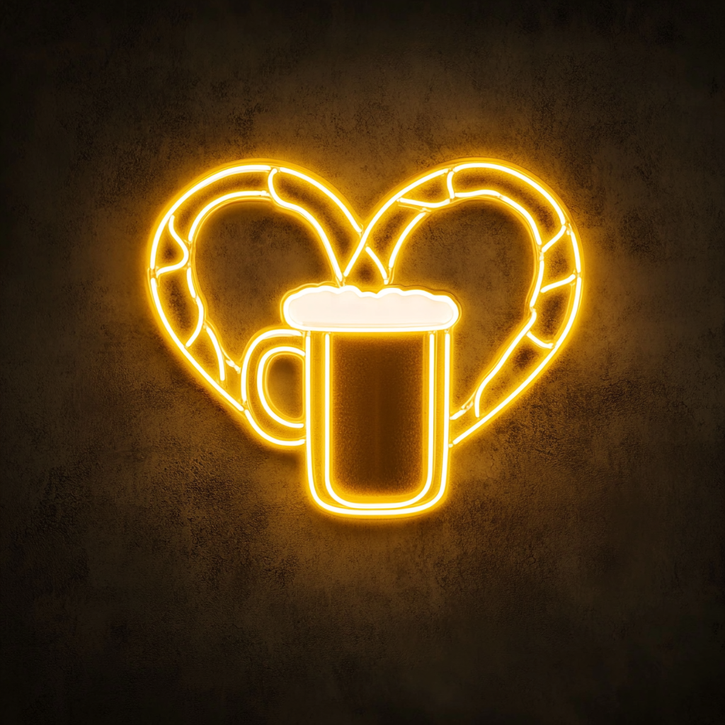 Pretzel with Beer Mug - Yellow Neon Sign, 24 Inches