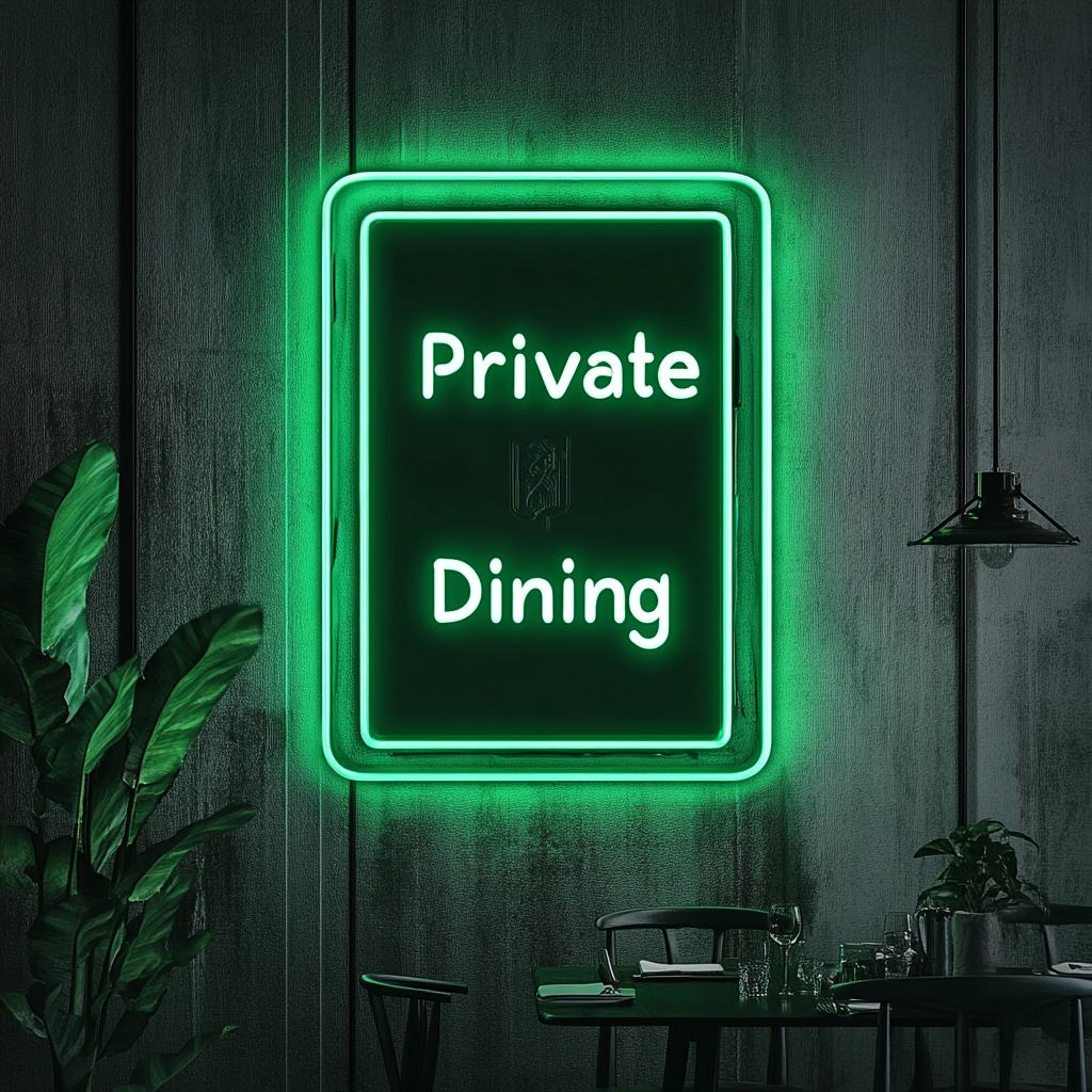 "Private Dining" - Green Neon Sign, 24 Inches