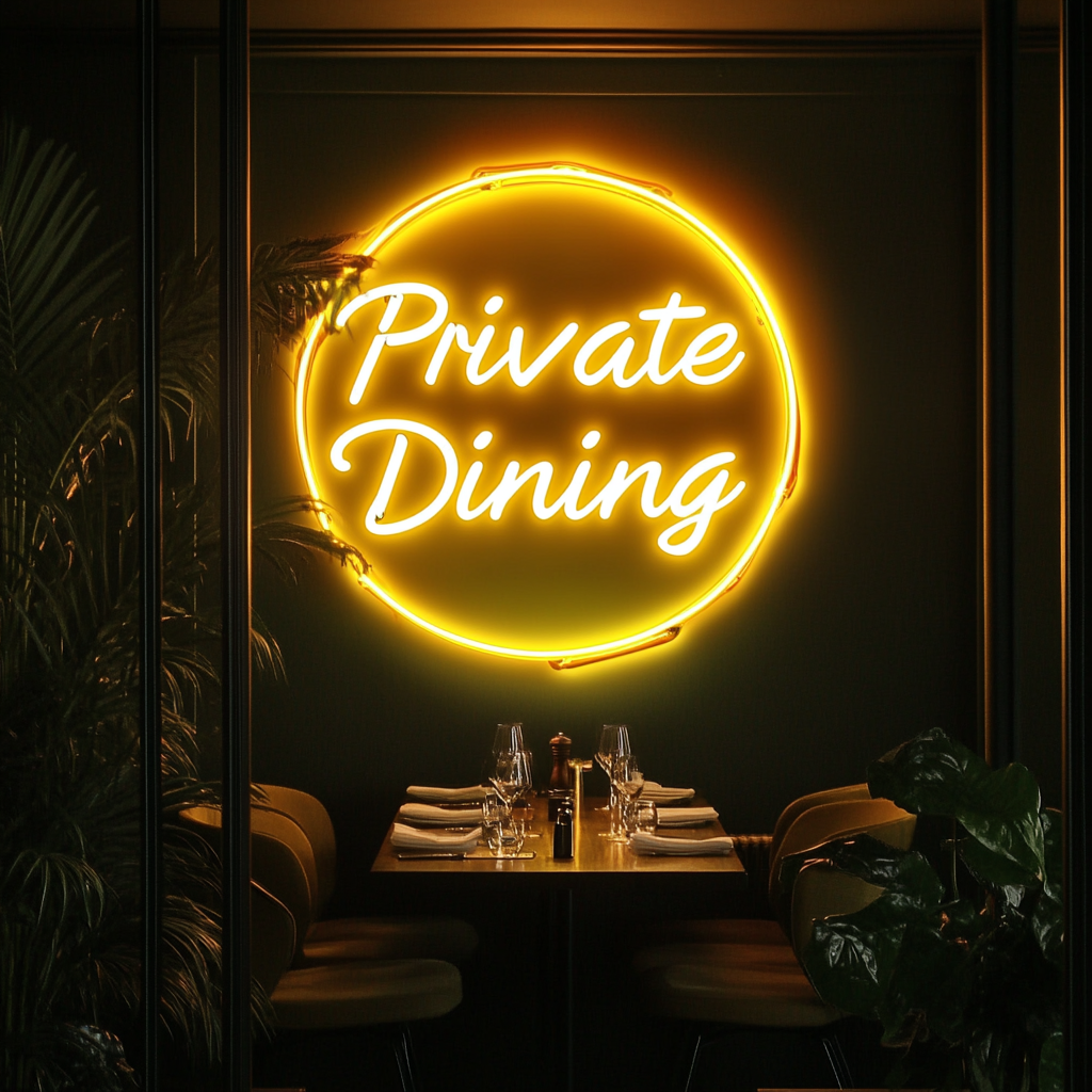 "Private Dining" - Yellow Neon Sign, 24 Inches
