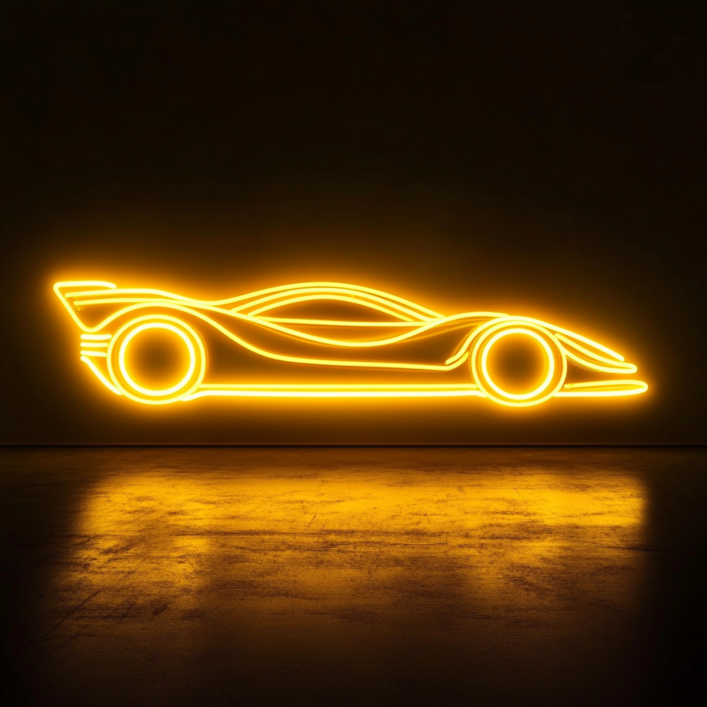 Race Car - Yellow Neon Sign, 18 Inches