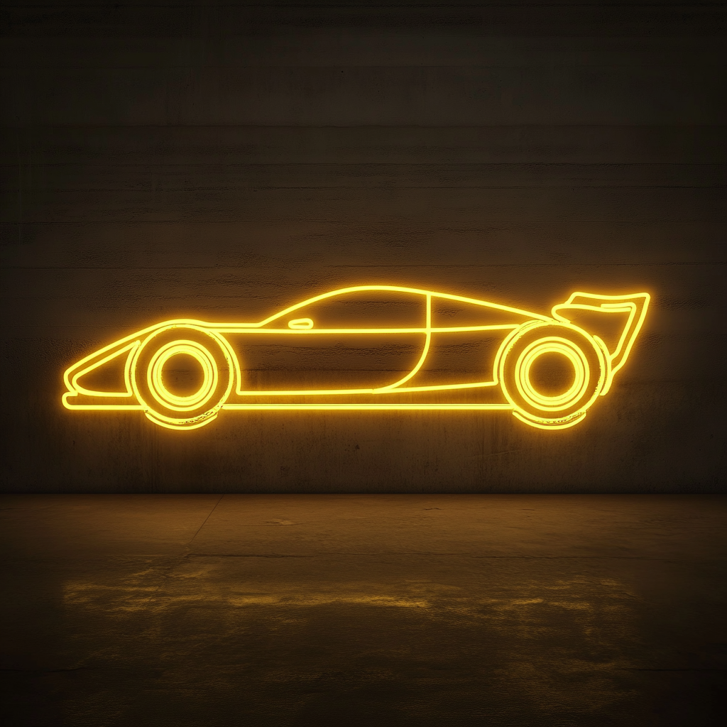 Race Car - Yellow Neon Sign, 18 Inches