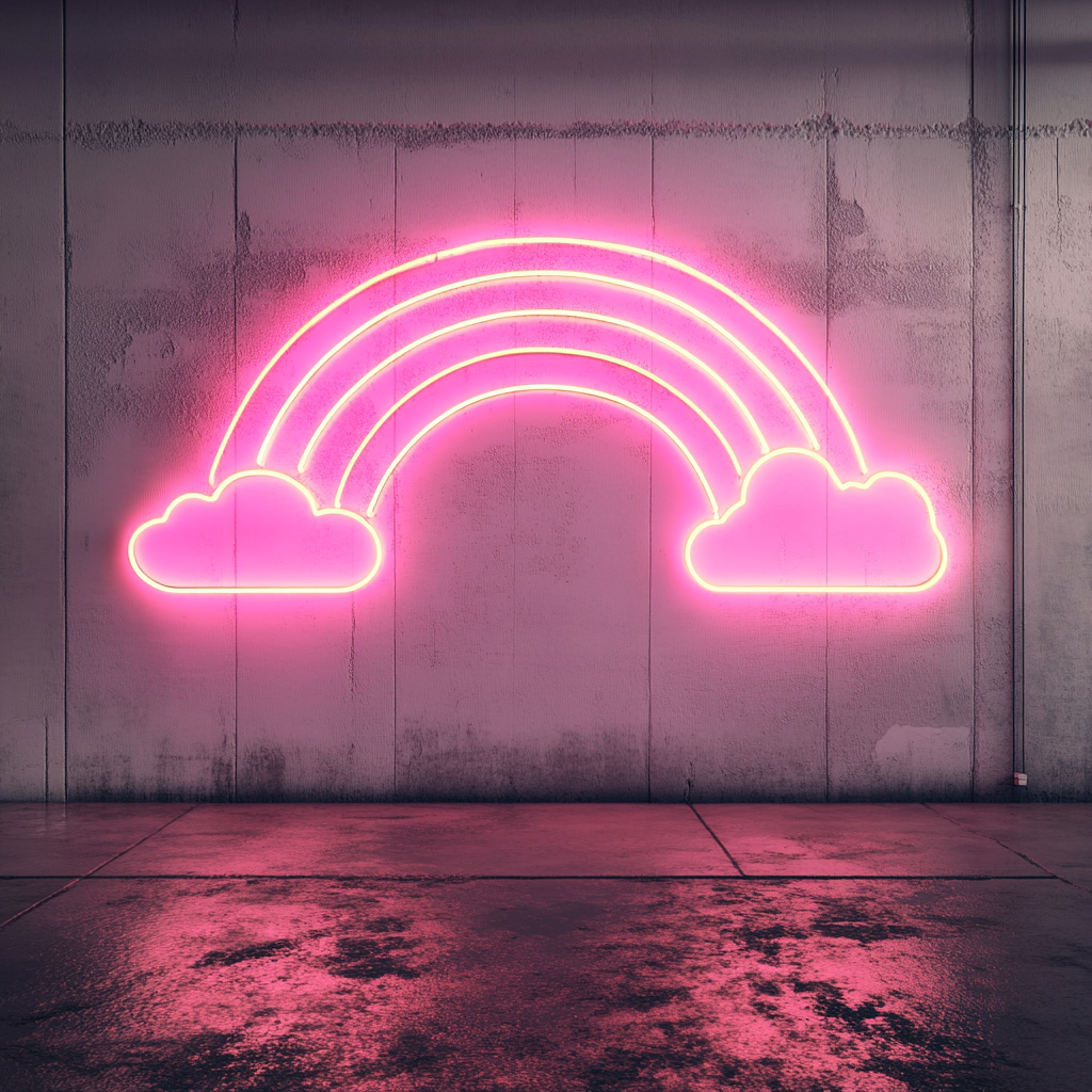 Rainbow with Clouds - Pink Neon Sign, 24 Inches
