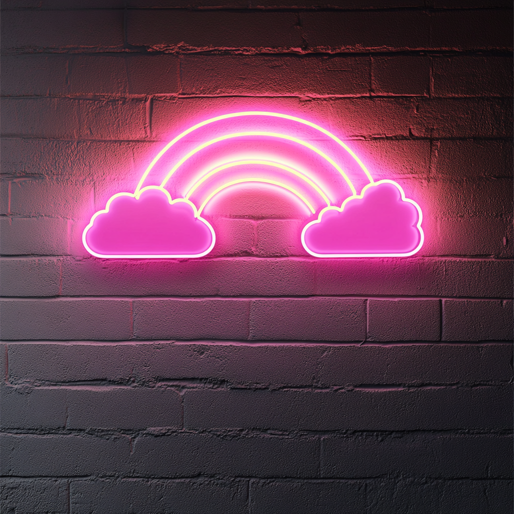 Rainbow with Clouds - Pink Neon Sign, 18 Inches