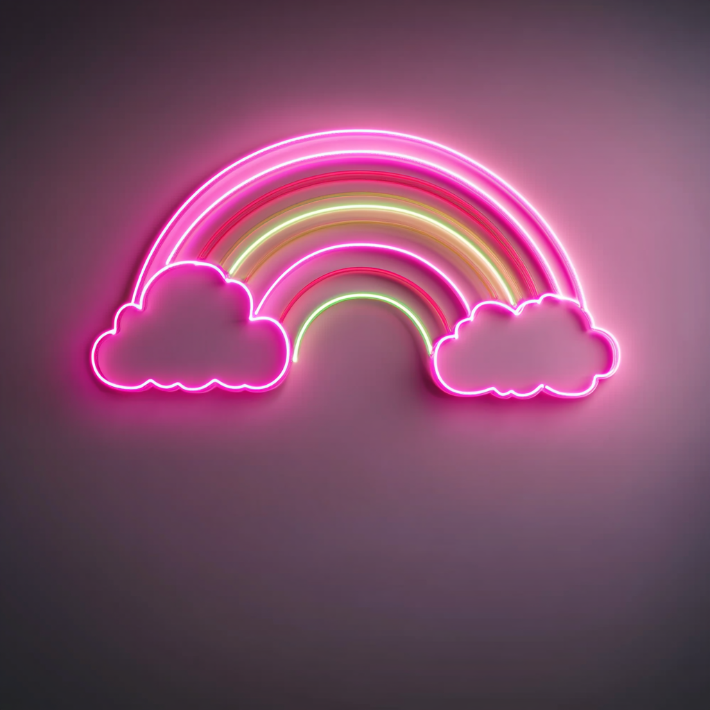Rainbow with Clouds - Pink Neon Sign, 24 Inches