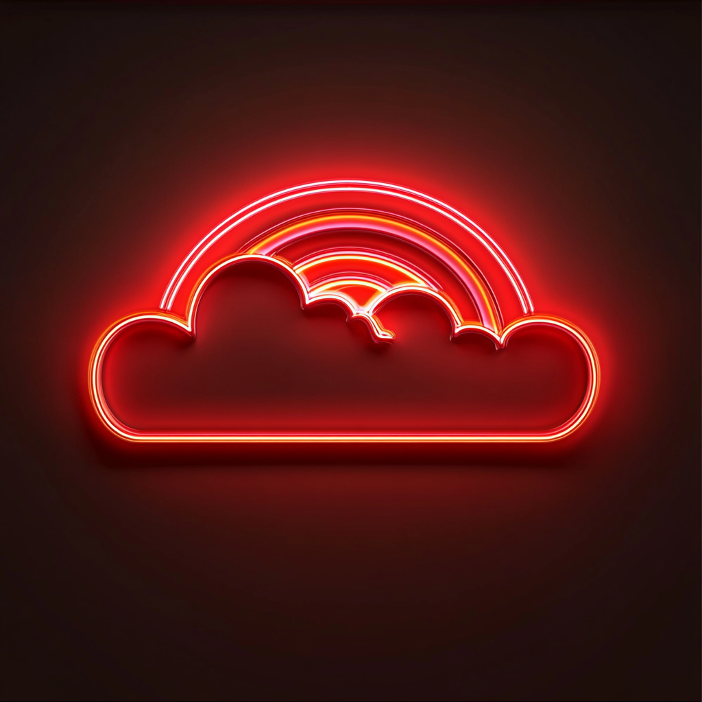 Rainbow with Clouds - Red Neon Sign, 18 Inches