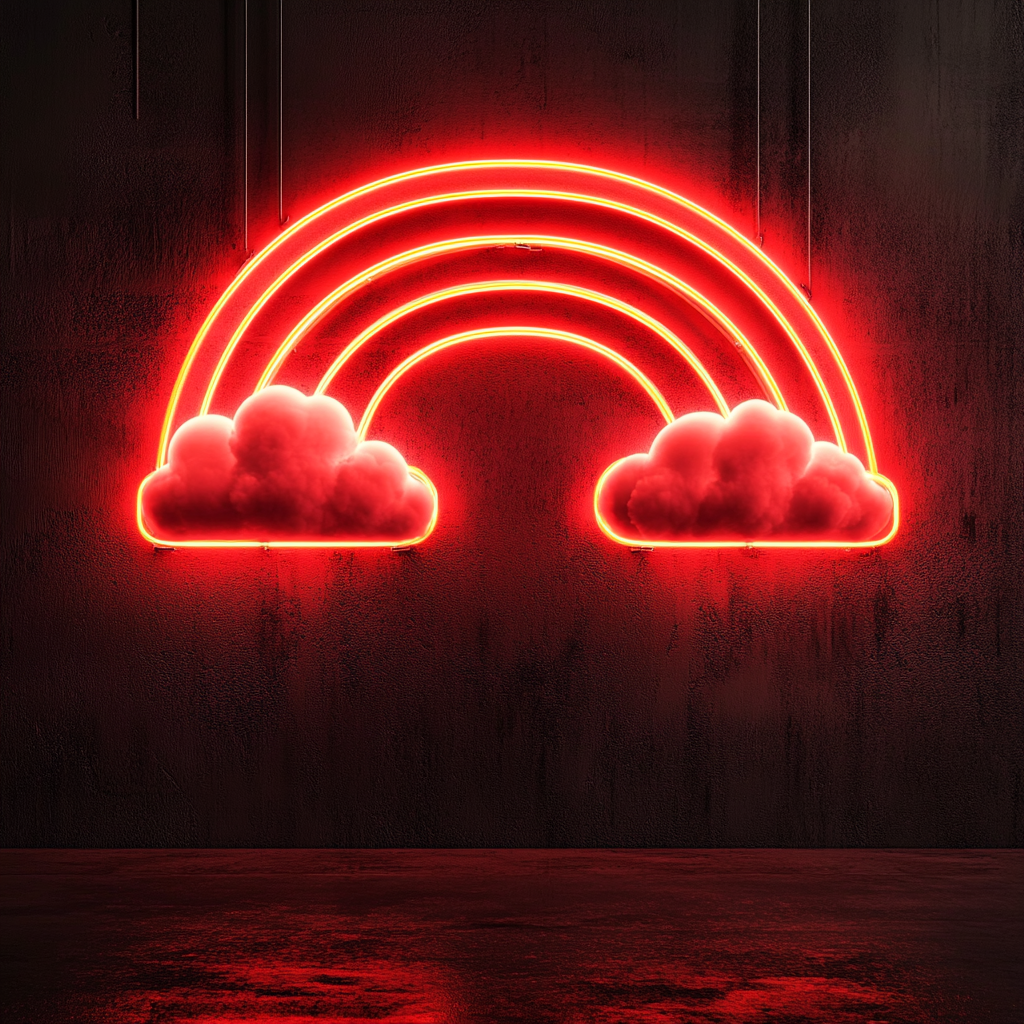 Rainbow with Clouds - Red Neon Sign, 18 Inches