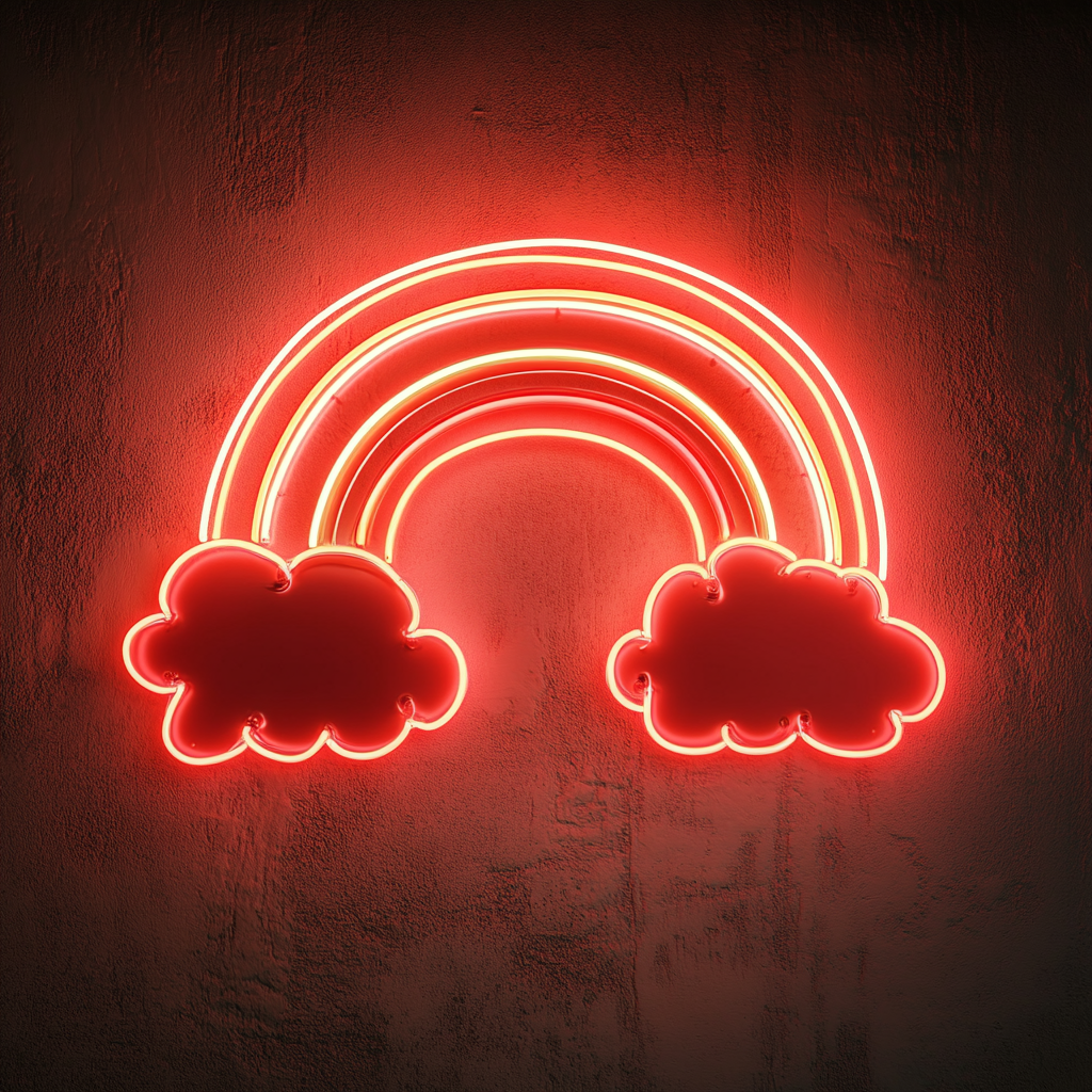 Rainbow with Clouds - Red Neon Sign, 24 Inches