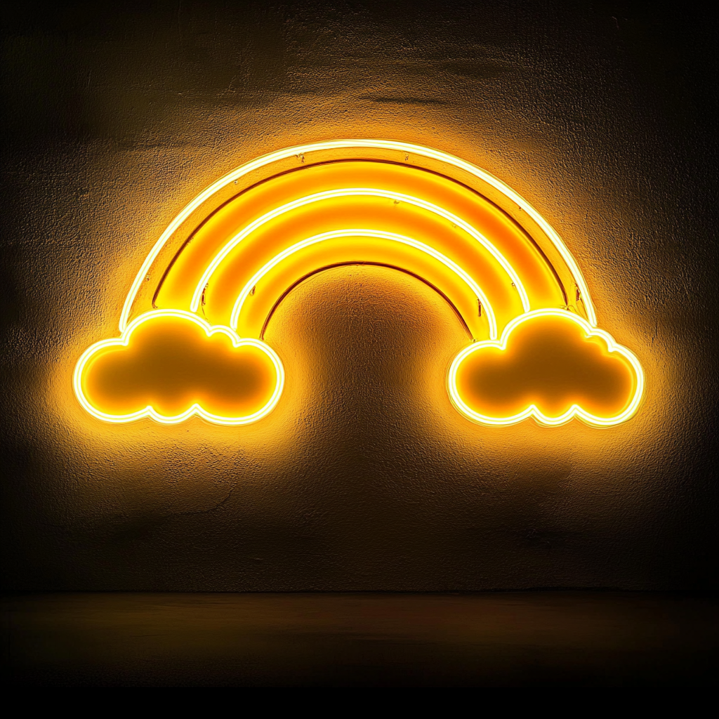 Rainbow with Clouds - Yellow Neon Sign, 18 Inches