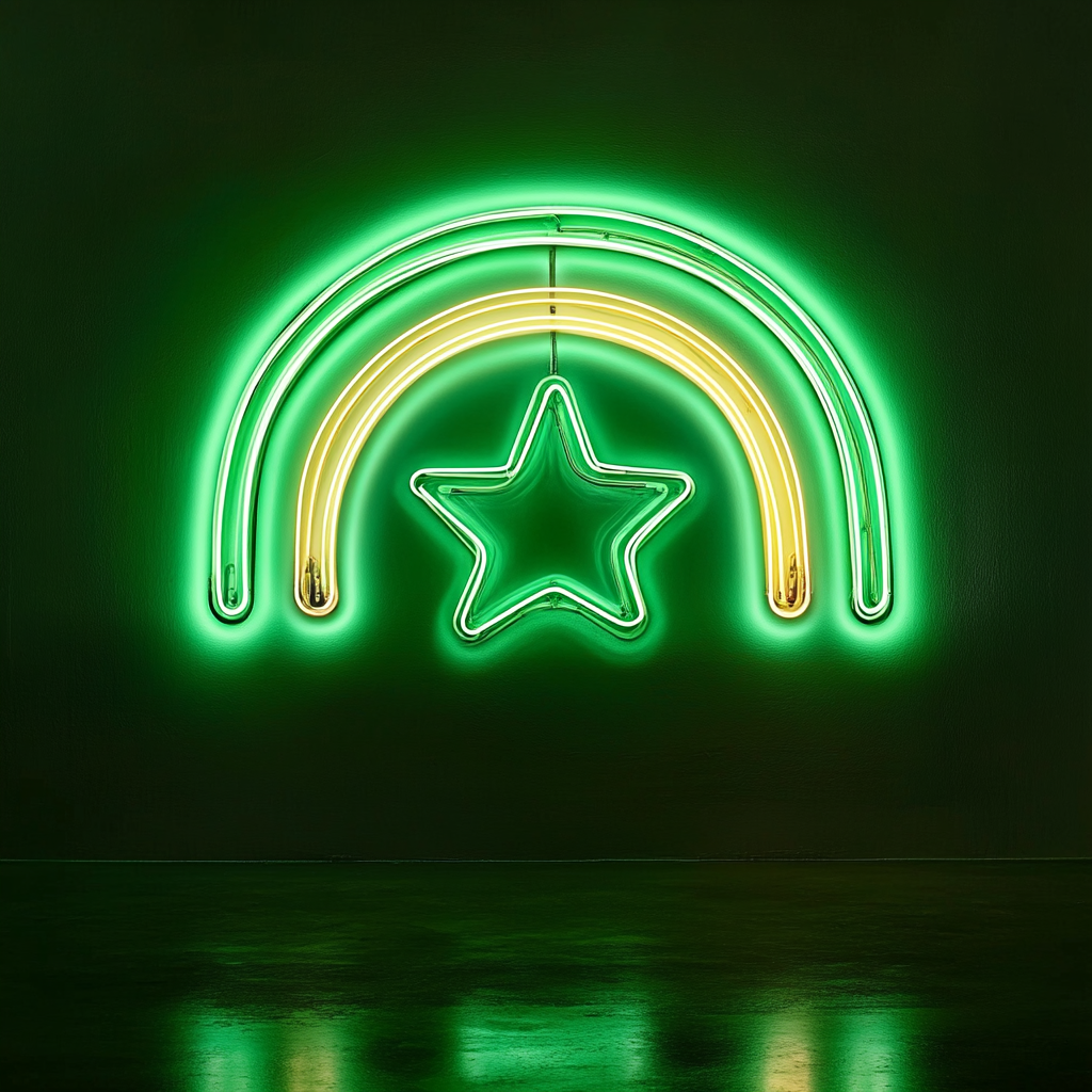 Rainbow with Star - Green Neon Sign, 18 Inches