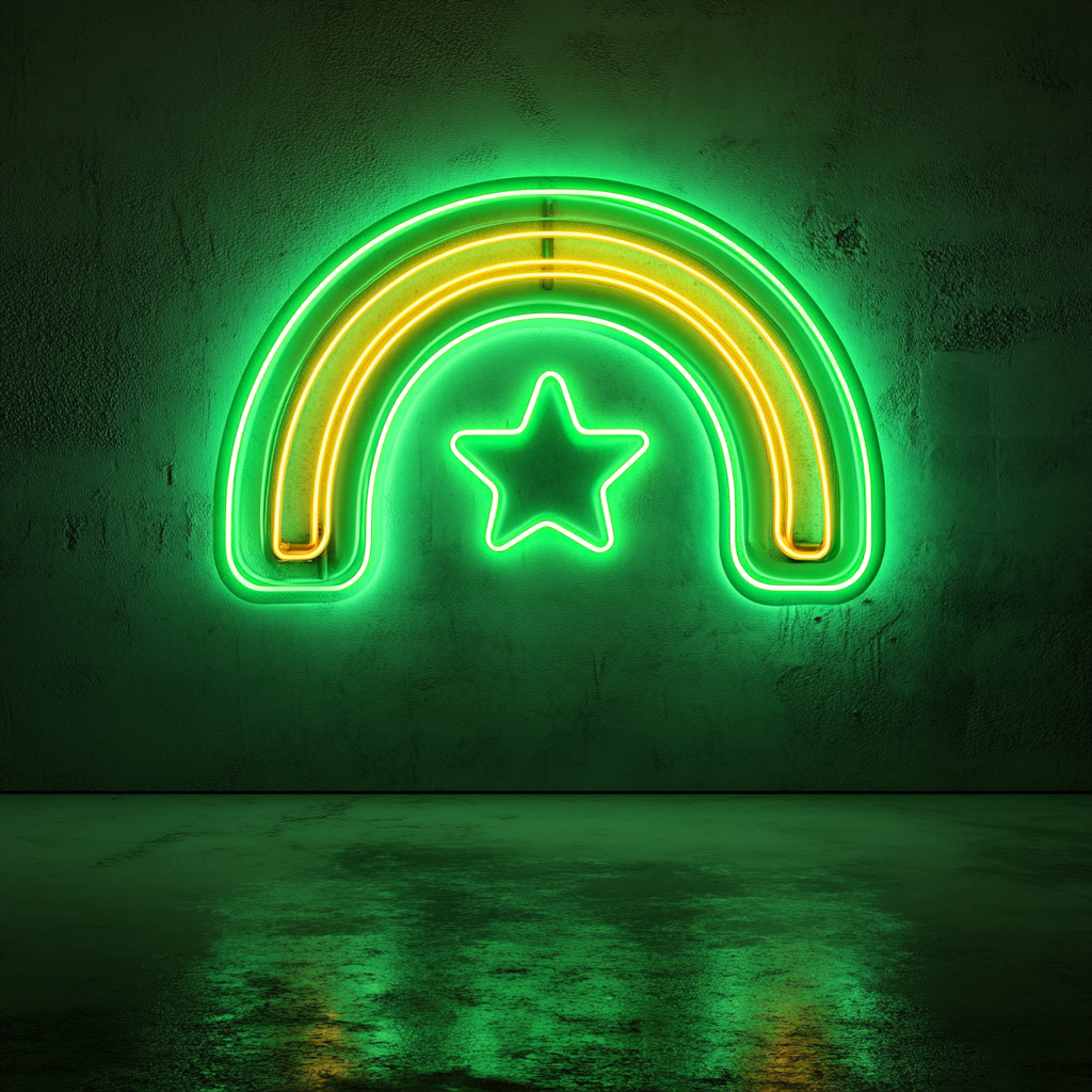 Rainbow with Star - Green Neon Sign, 24 Inches